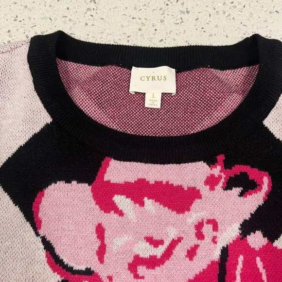 CYRUS Floral Knit Sweater Women's Size Large Pink Black White Pattern - Picture 5 of 8